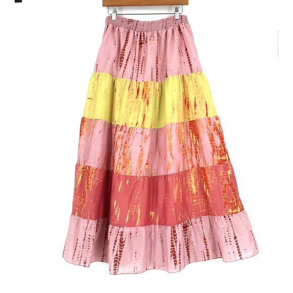 Anthropologie Kavita Bhartia Tiered Tie-Dye Maxi Skirt Medium Boho Vacation - Picture 1 of 9
